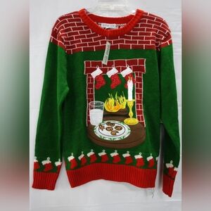 Men's Holiday Hype Ugly Christmas Sweater With Fireplace Scene